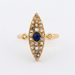 Ring aus 585 Gelbgold mit Saphir und Diamant, nachhaltiger second hand Schmuck perfekt aufgearbeitet