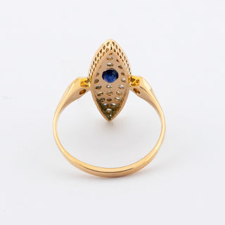 Ring aus 585 Gelbgold mit Saphir und Diamant, nachhaltiger second hand Schmuck perfekt aufgearbeitet