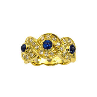 Saphirring aus 585 Gelbgold mit Diamant, nachhaltiger second hand Schmuck perfekt aufgearbeitet