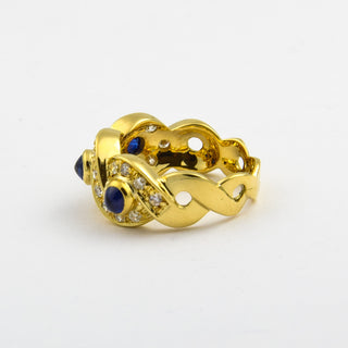 Saphirring aus 585 Gelbgold mit Diamant, nachhaltiger second hand Schmuck perfekt aufgearbeitet