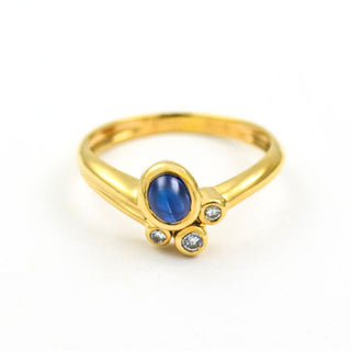 Saphirring aus 585 Gelbgold mit Brillant, nachhaltiger second hand Schmuck perfekt aufgearbeitet