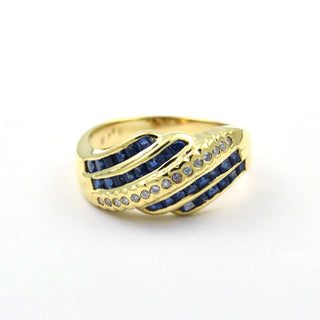 Saphirring aus 750 Gelbgold mit Brillant, nachhaltiger second hand Schmuck perfekt aufgearbeitet