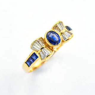 Saphirring aus 750 Gelbgold mit Diamant, nachhaltiger second hand Schmuck perfekt aufgearbeitet