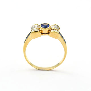Saphirring aus 750 Gelbgold mit Diamant, nachhaltiger second hand Schmuck perfekt aufgearbeitet