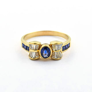 Saphirring aus 750 Gelbgold mit Diamant, nachhaltiger second hand Schmuck perfekt aufgearbeitet