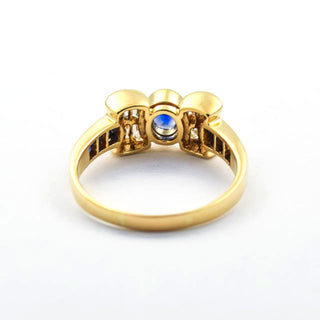 Saphirring aus 750 Gelbgold mit Diamant, nachhaltiger second hand Schmuck perfekt aufgearbeitet