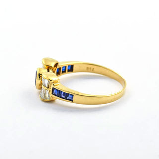 Saphirring aus 750 Gelbgold mit Diamant, nachhaltiger second hand Schmuck perfekt aufgearbeitet