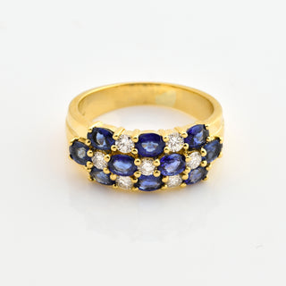 Saphirring aus 750 Gelbgold mit Brillant, nachhaltiger second hand Schmuck perfekt aufgearbeitet