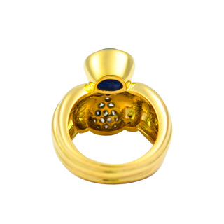 Saphirring aus 750 Gelbgold mit Brillant, nachhaltiger second hand Schmuck perfekt aufgearbeitet