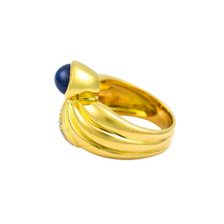 Saphirring aus 750 Gelbgold mit Brillant, nachhaltiger second hand Schmuck perfekt aufgearbeitet