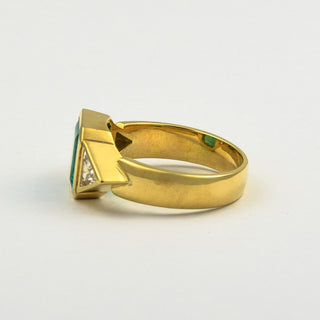 Smaragdring aus 750 Gelbgold mit Diamant, nachhaltiger second hand Schmuck perfekt aufgearbeitet