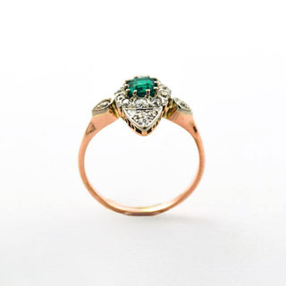 Smaragdring aus 585 Gelbgold mit Diamant, nachhaltiger second hand Schmuck perfekt aufgearbeitet