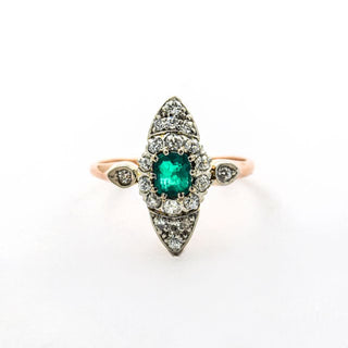 Smaragdring aus 585 Gelbgold mit Diamant, nachhaltiger second hand Schmuck perfekt aufgearbeitet