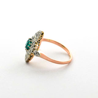 Smaragdring aus 585 Gelbgold mit Diamant, nachhaltiger second hand Schmuck perfekt aufgearbeitet