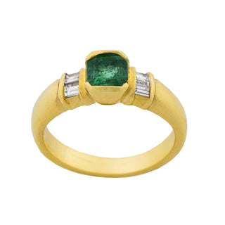 Smaragdring aus 750 Gelbgold mit Diamant, nachhaltiger second hand Schmuck perfekt aufgearbeitet