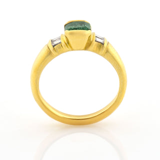 Smaragdring aus 750 Gelbgold mit Diamant, nachhaltiger second hand Schmuck perfekt aufgearbeitet