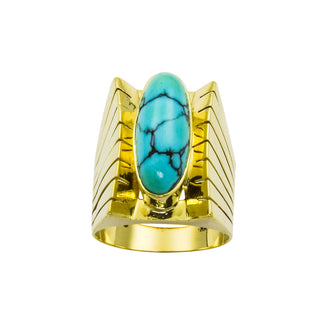 Ring aus 585 Gelbgold mit Türkis, nachhaltiger second hand Schmuck perfekt aufgearbeitet