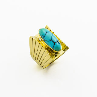 Ring aus 585 Gelbgold mit Türkis, nachhaltiger second hand Schmuck perfekt aufgearbeitet