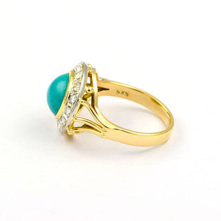 Ring aus 585 Gelbgold mit Türkis und Diamant, nachhaltiger second hand Schmuck perfekt aufgearbeitet
