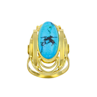 Ring aus 585 Gelbgold mit Türkis, nachhaltiger second hand Schmuck perfekt aufgearbeitet