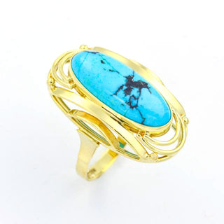 Ring aus 585 Gelbgold mit Türkis, nachhaltiger second hand Schmuck perfekt aufgearbeitet