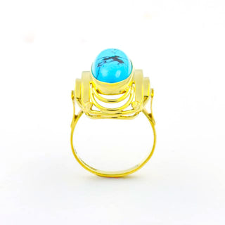 Ring aus 585 Gelbgold mit Türkis, nachhaltiger second hand Schmuck perfekt aufgearbeitet