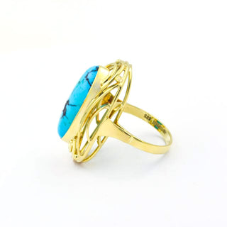 Ring aus 585 Gelbgold mit Türkis, nachhaltiger second hand Schmuck perfekt aufgearbeitet