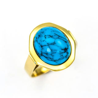Ring aus 750 Gelbgold mit Türkis, nachhaltiger second hand Schmuck perfekt aufgearbeitet