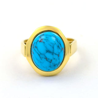 Ring aus 750 Gelbgold mit Türkis, nachhaltiger second hand Schmuck perfekt aufgearbeitet