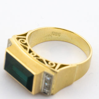 Ring aus 585 Gelbgold mit Turmalin und Diamant, Handarbeit, nachhaltiger second hand Schmuck perfekt aufgearbeitet