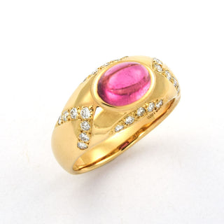 Ring aus 750 Gelbgold mit Turmalin und Brillant, nachhaltiger second hand Schmuck perfekt aufgearbeitet