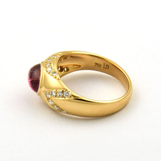 Ring aus 750 Gelbgold mit Turmalin und Brillant, nachhaltiger second hand Schmuck perfekt aufgearbeitet