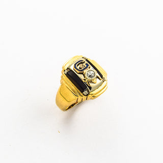 Ring Freimaurer aus 416 Gold/Silber mit Diamant, nachhaltiger second hand Schmuck perfekt aufgearbeitet