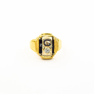 Ring Freimaurer aus 416 Gold/Silber mit Diamant, nachhaltiger second hand Schmuck perfekt aufgearbeitet