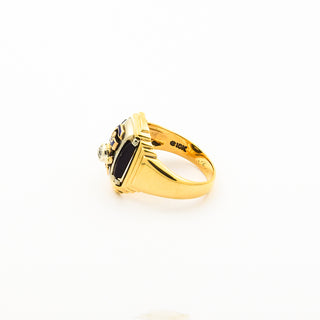 Ring Freimaurer aus 416 Gold/Silber mit Diamant, nachhaltiger second hand Schmuck perfekt aufgearbeitet