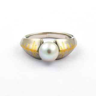 Perlenring aus 950 Platin/Gold, nachhaltiger second hand Schmuck perfekt aufgearbeitet