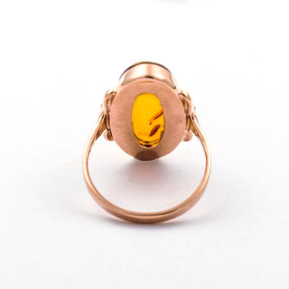 Ring aus 583 Rotgold mit Bernstein, nachhaltiger second hand Schmuck perfekt aufgearbeitet