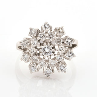 Brillantring Schneeflocke aus 585 Weißgold, nachhaltiger second hand Schmuck perfekt aufgearbeitet