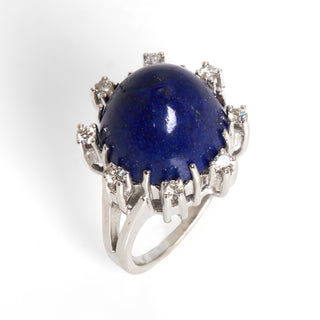 Ring aus 750 Weißgold mit Lapislazuli und Brillant, nachhaltiger second hand Schmuck perfekt aufgearbeitet