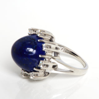 Ring aus 750 Weißgold mit Lapislazuli und Brillant, nachhaltiger second hand Schmuck perfekt aufgearbeitet