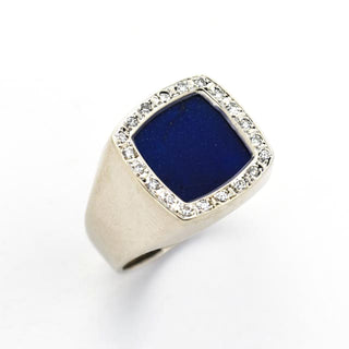 Ring aus 585 Weißgold mit Lapislazuli und Brillant, nachhaltiger second hand Schmuck perfekt aufgearbeitet