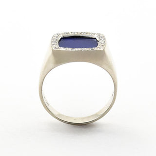 Ring aus 585 Weißgold mit Lapislazuli und Brillant, nachhaltiger second hand Schmuck perfekt aufgearbeitet
