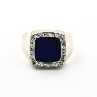 Ring aus 585 Weißgold mit Lapislazuli und Brillant, nachhaltiger second hand Schmuck perfekt aufgearbeitet
