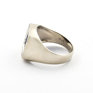 Ring aus 585 Weißgold mit Lapislazuli und Brillant, nachhaltiger second hand Schmuck perfekt aufgearbeitet