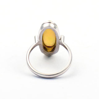 Ring aus 585 Weißgold mit Opal und Brillant, nachhaltiger second hand Schmuck perfekt aufgearbeitet