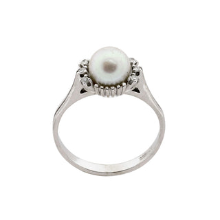 Perlenring aus 585 Weißgold mit Diamant, nachhaltiger second hand Schmuck perfekt aufgearbeitet