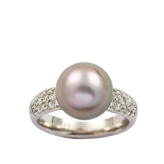 Perlenring aus 750 Weißgold mit Brillant, nachhaltiger second hand Schmuck perfekt aufgearbeitet