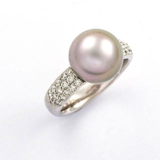 Perlenring aus 750 Weißgold mit Brillant, nachhaltiger second hand Schmuck perfekt aufgearbeitet