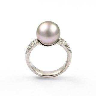 Perlenring aus 750 Weißgold mit Brillant, nachhaltiger second hand Schmuck perfekt aufgearbeitet