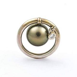 Katzler Perlenring aus 750 Weißgold mit Brillant, nachhaltiger second hand Schmuck perfekt aufgearbeitet